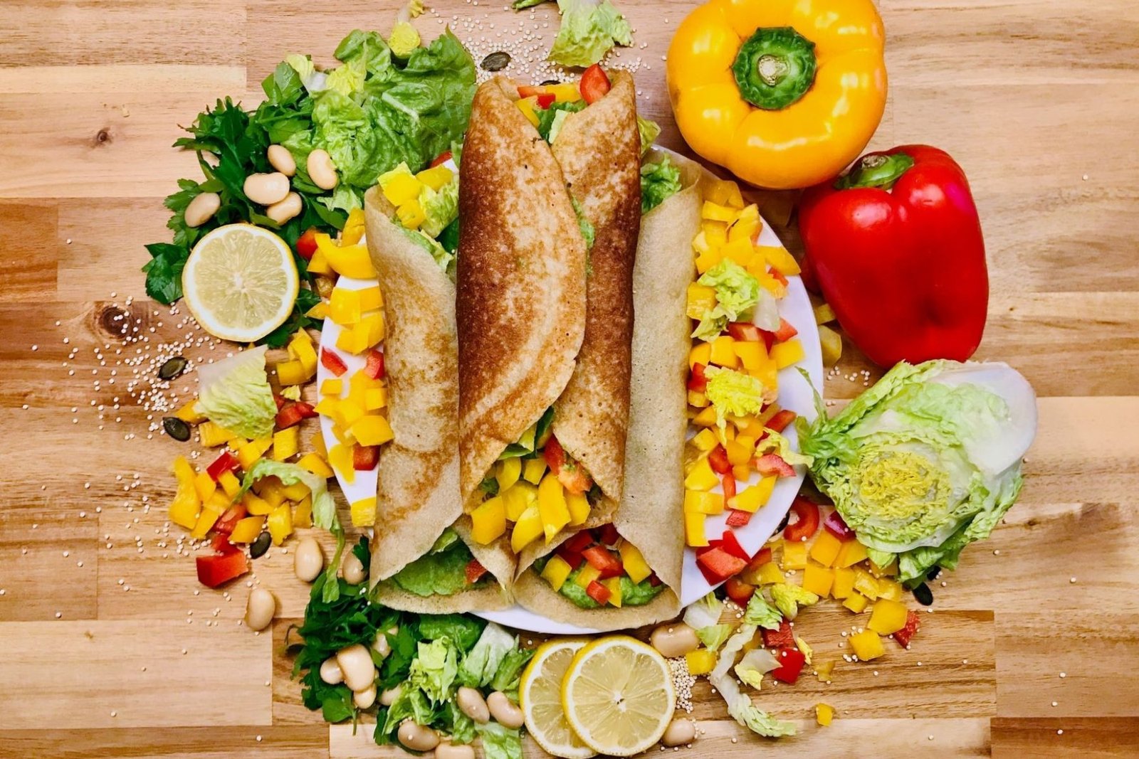 Gluten-free quinoa wraps with vegetable filling, skin-friendly