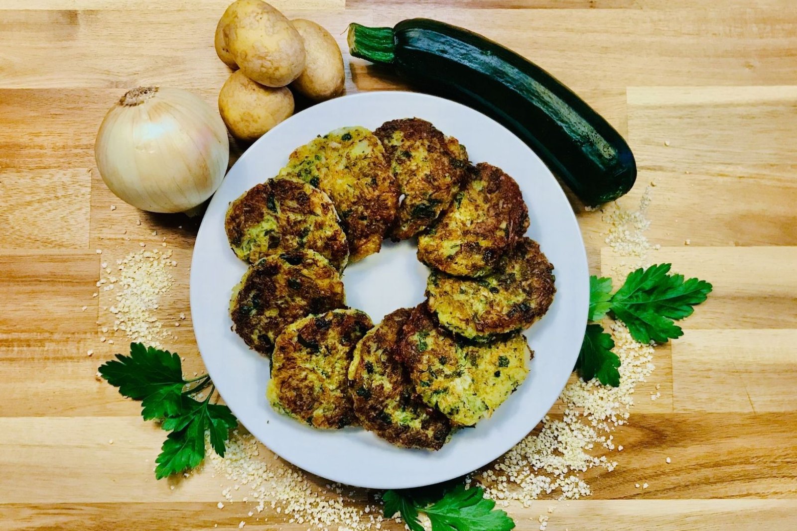 Potato zucchini fritters, crispy and vegan