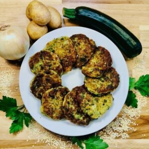 Potato zucchini fritters, crispy and vegan