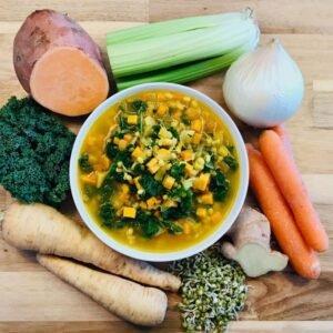 Vegetable mung bean stew, filling and nutrient-rich